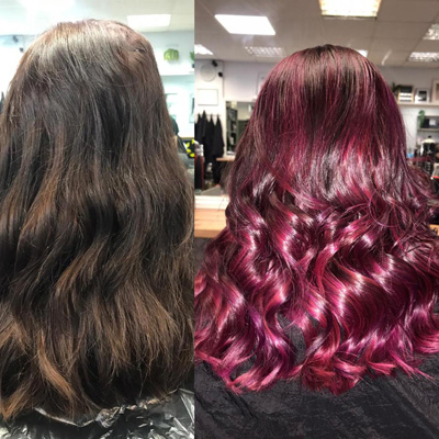 Ladies hair curled style, before and after, Creations Salon